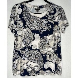 J. Jill Blouse Women Small Petite Multicolor Floral Round Neck Short Sleeve
